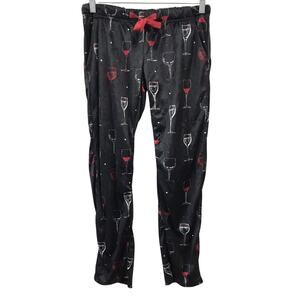 Ashford And Brooks Pants Womens XS Lounge Sleep Pajama Black Wine Glasses